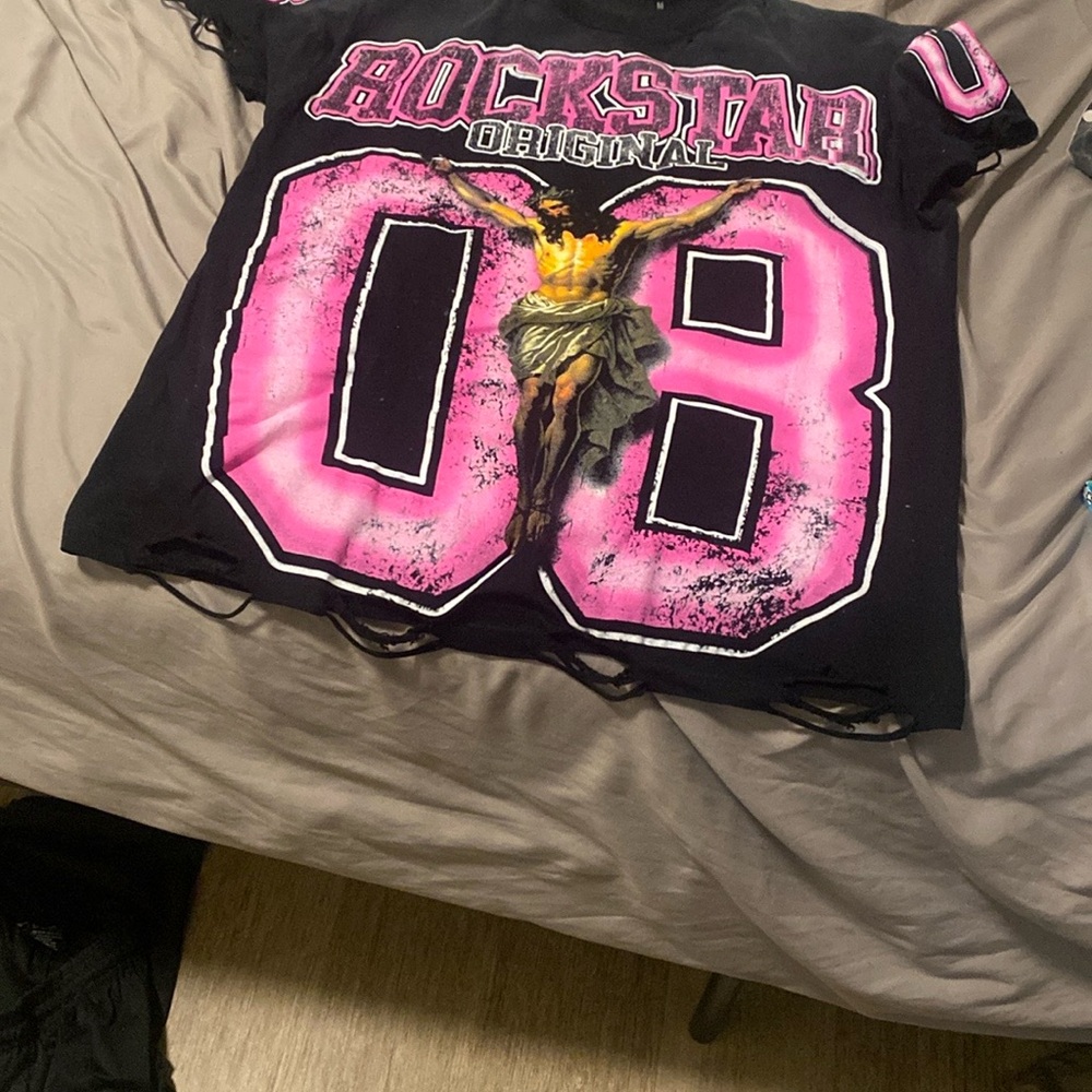 Black and Pink Rockstar Short Sleeve Tee
